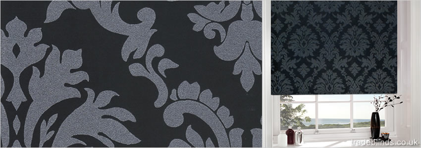 Damask roman shades black and white