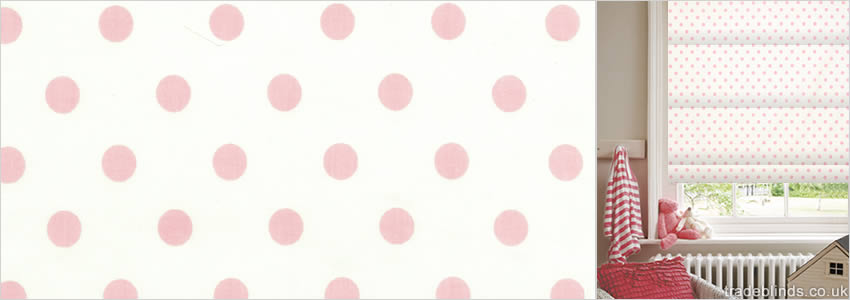 GORGEOUS ROSE PINK  WHITE POLKA DOTS CHILDRENS ROMAN BLINDS